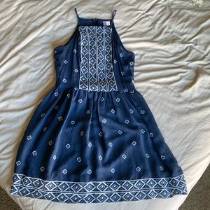 Alya navy embroidered high-neck dress